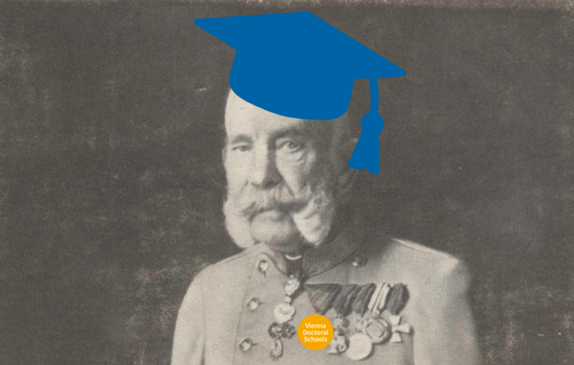 Poträt Franz Josef I. mit blauem Doktorhut