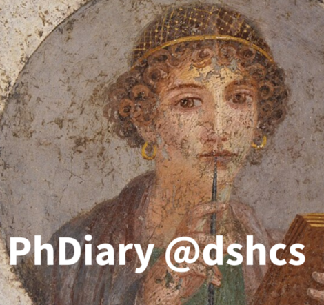Junge Frau (evtl. Sappho) mit Schreibgerät und Tafel in der Hand. Bild aus Pompeji