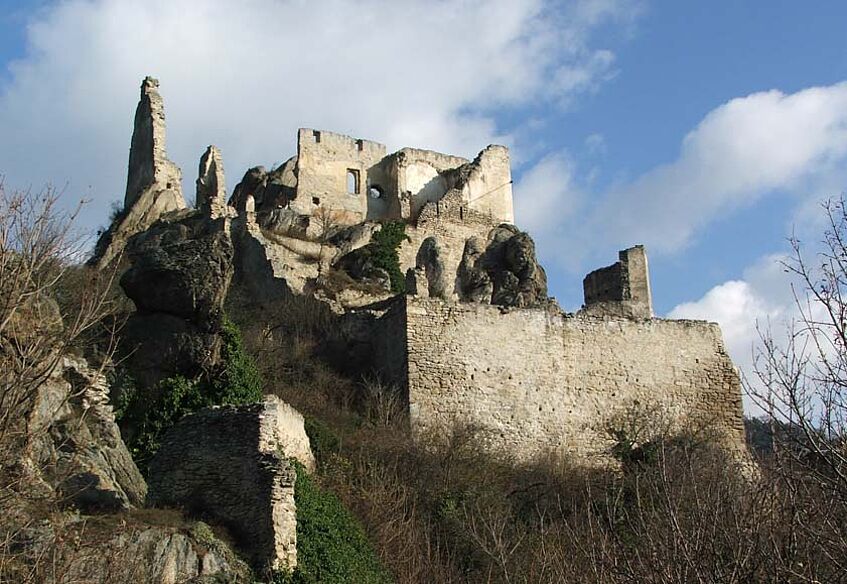 ruins of duernstein castle with blue sky